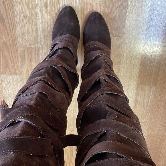 Missoni Brown Suede Strappy Knee High Heeled Boots - Picture 4 of 8